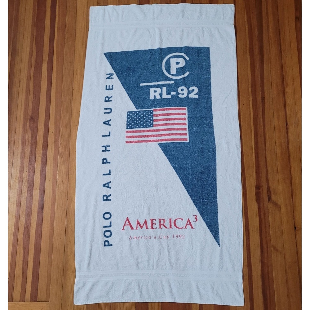 Vintage Polo Ralph Lauren RL-92 America's Cup 1992 Sailing White Beach Towel